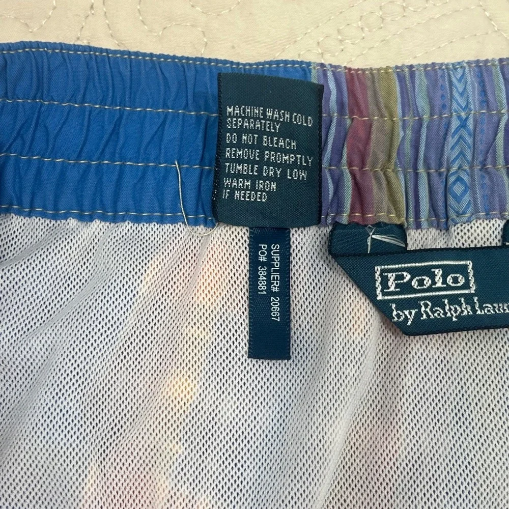 Polo Ralph Lauren Mens‎ Blue Plaid Geometric Aztec Swim Trunks Board Shorts Sz L